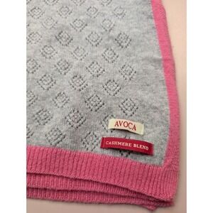 Avoca Baby Knit Pink Cashmere Wool Baby Blanket Heather Grey Pink Trim